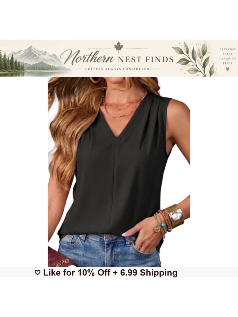 HAWILAND V Neck Pleated Sleeveless Tank Top Office Work Blouse